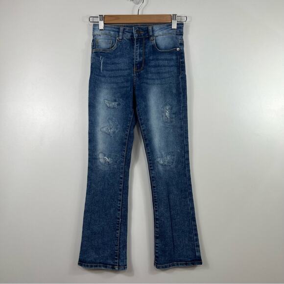 Hudson Girl's 10 Flared Jeans Stone Wash Distressed Patches High Rise Denim - Picture 10 of 12